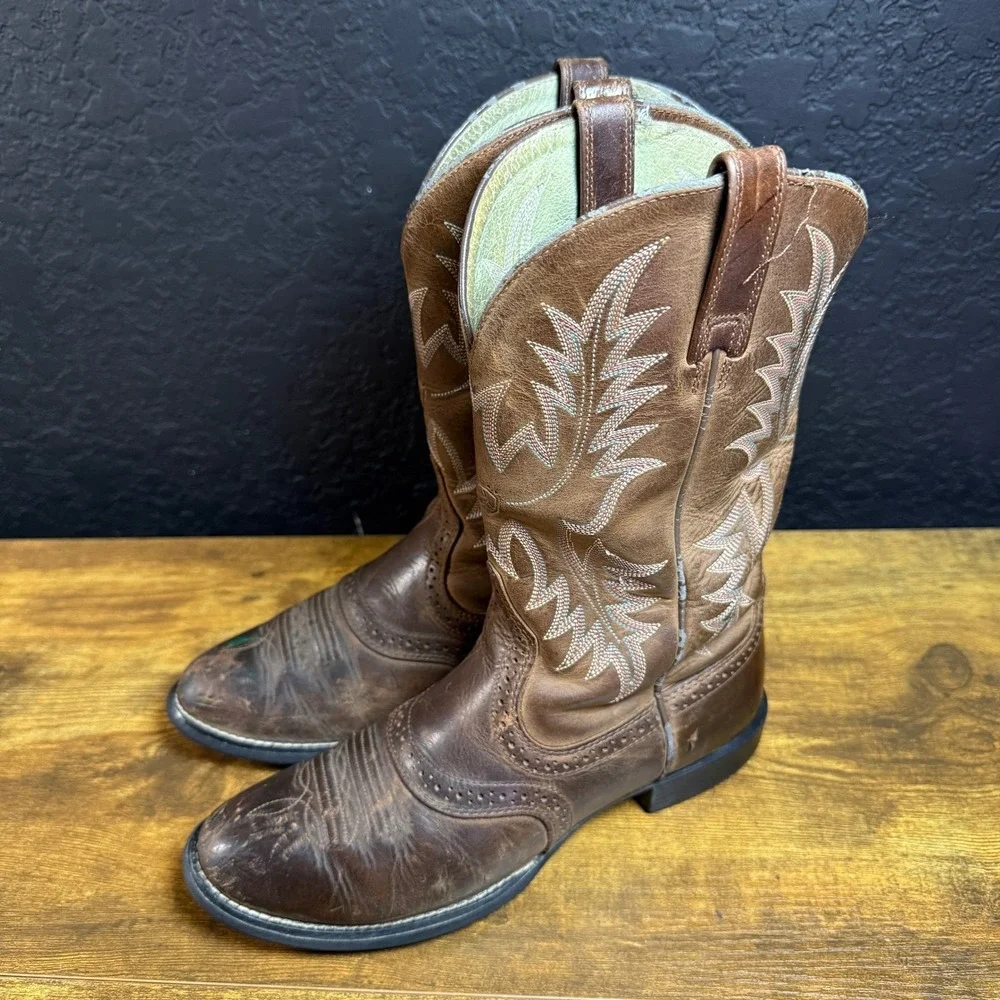 Ariat Heritage Western 29427 Brown‎ Leather Cowboy Boots Womens 6.5B